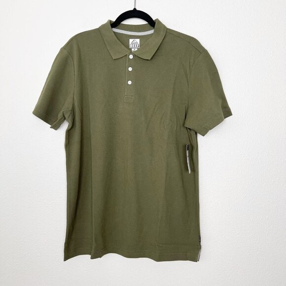 Reef Mens Medium Olive Green Walsh Pique Polo Shirt Short Sleeve - Picture 1 of 7
